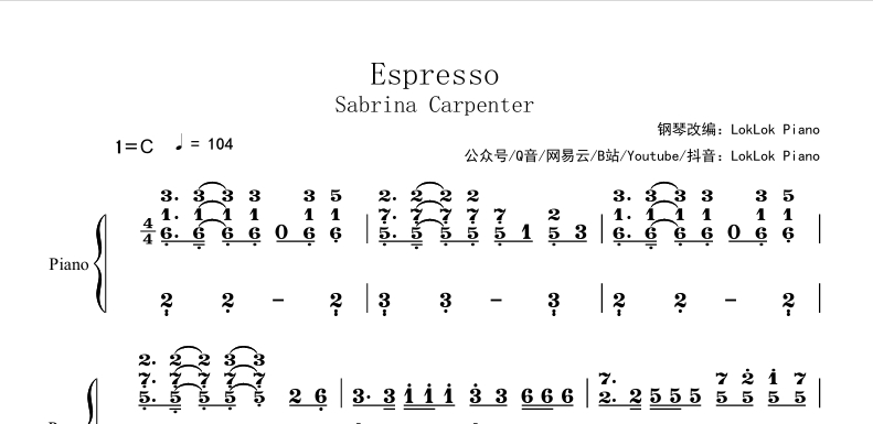 图片[2]-Espresso   钢琴谱  Sabrina Carpenter曲谱 独奏琴谱（共4页）