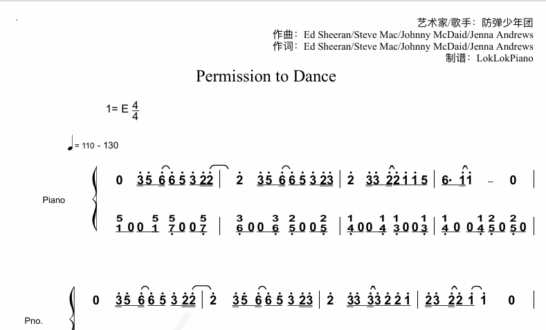 图片[2]-Permission to Dance  BTS（防弹少年团） 钢琴谱  BTS（防弹少年团） 曲谱 独奏琴谱（共6页）