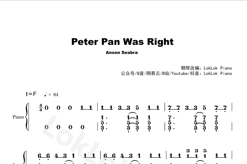 图片[2]-Peter Pan was Right 钢琴谱 乐谱 曲谱 Anson Seabra 钢琴谱  曲谱 独奏琴谱（共2页）高还原