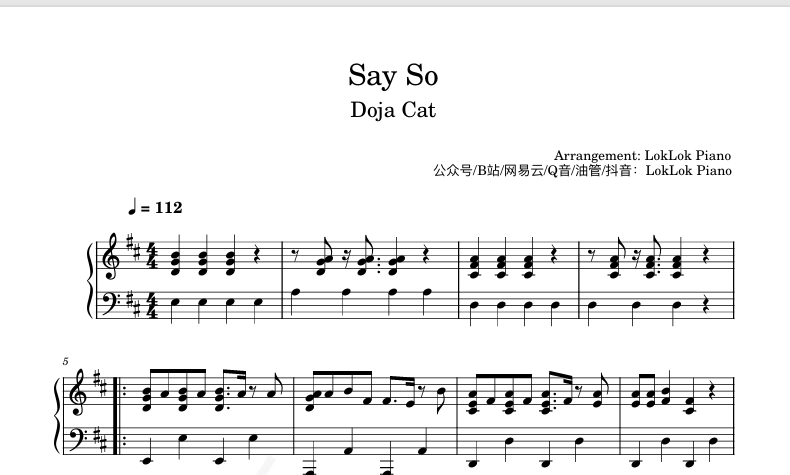 图片[1]-全网首发 Say So  Doja Cat 钢琴谱 曲谱 独奏琴谱（共3页）