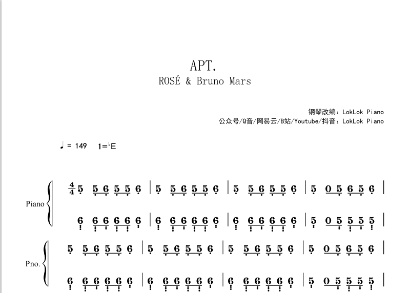图片[2]-ROSÉ & Bruno Mars  APT钢琴谱 朴彩英曲谱 琴谱（共4页）