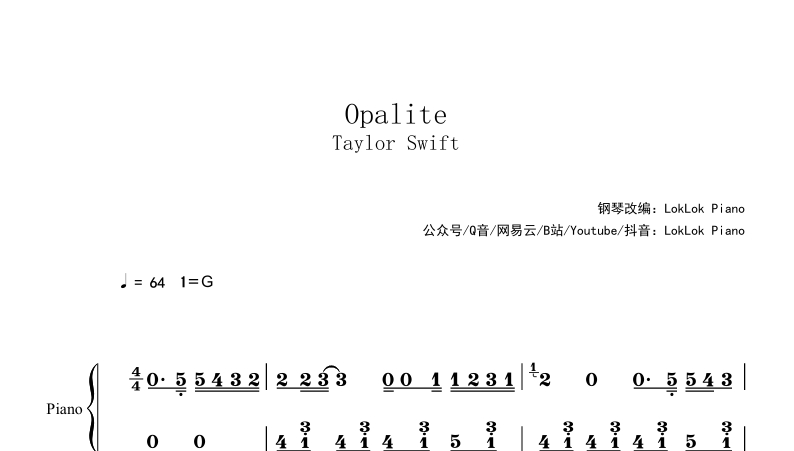 图片[2]-Opalite 钢琴谱 乐谱 曲谱 霉霉 taylor swift 钢琴谱  曲谱 独奏琴谱（共5页）高还原