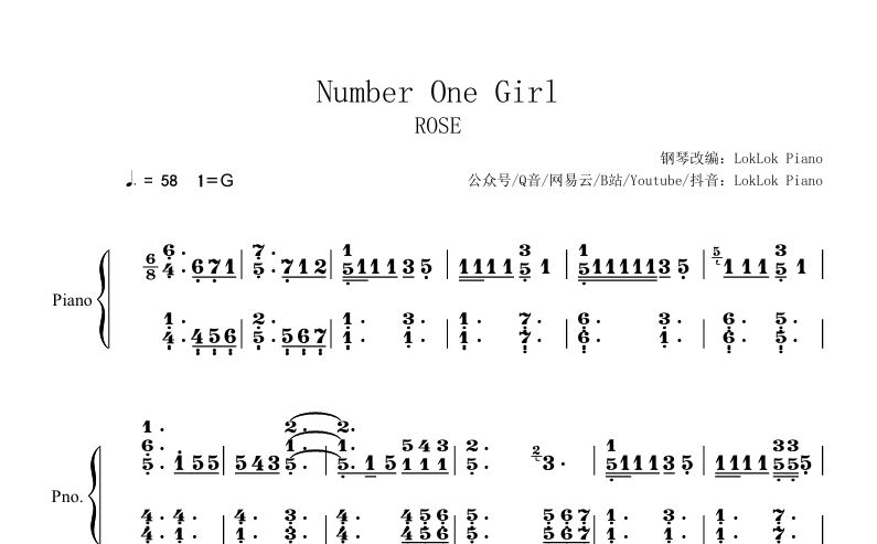 图片[2]-ROSÉ number one girl 钢琴谱 朴彩英曲谱 琴谱（共4页）