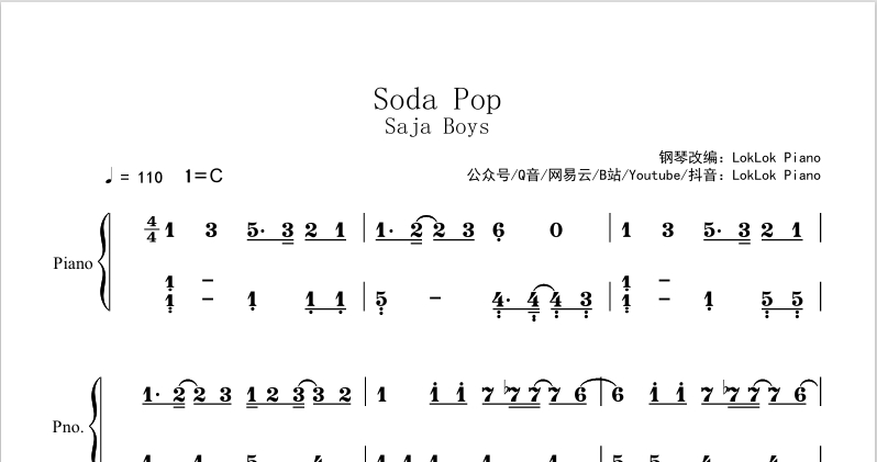 图片[2]-猎魔女团 Soda Pop（汽水）钢琴谱 Saja Boys  男团歌 琴谱 Kpop  Demon Hunters （共2页）