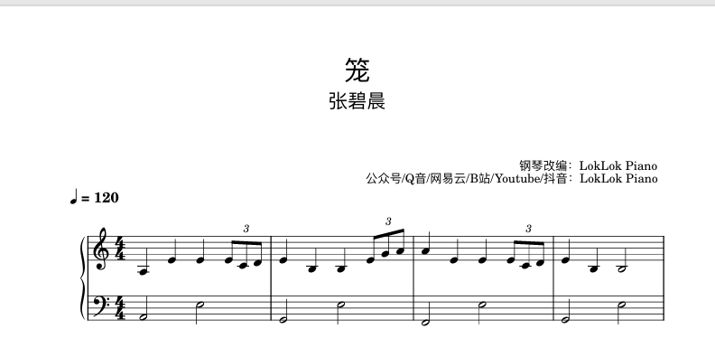 图片[1]-笼（消失的她片尾曲）  张碧晨 钢琴简谱 数字简谱 乐谱 曲谱 完整版 高还原 曲谱 独奏琴谱（共4页）