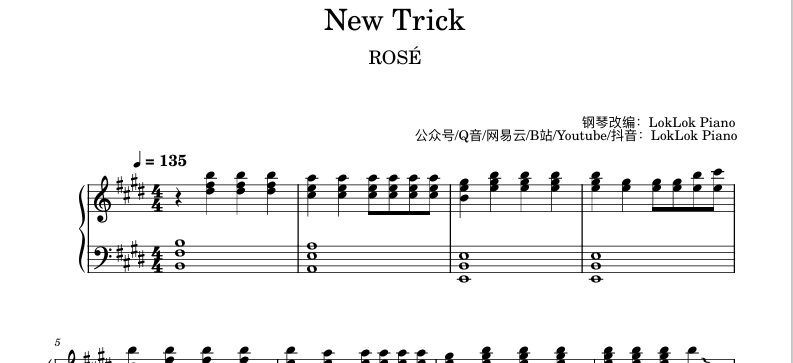 图片[1]-ROSÉ New Trick 钢琴谱 朴彩英曲谱 琴谱（共5页）